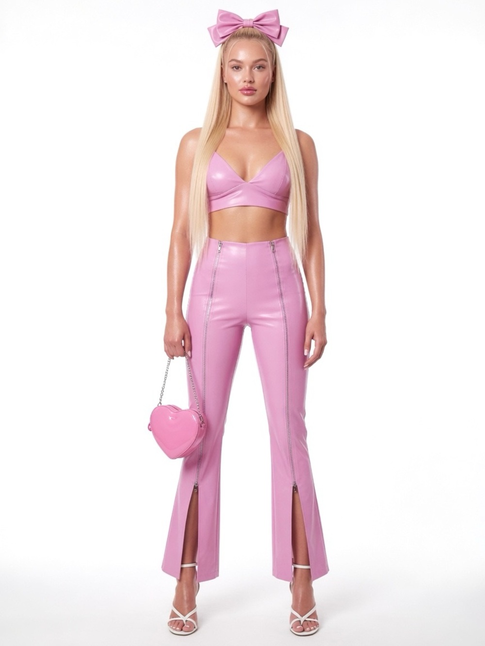 Barbie Pink Leather Zipper Leggings